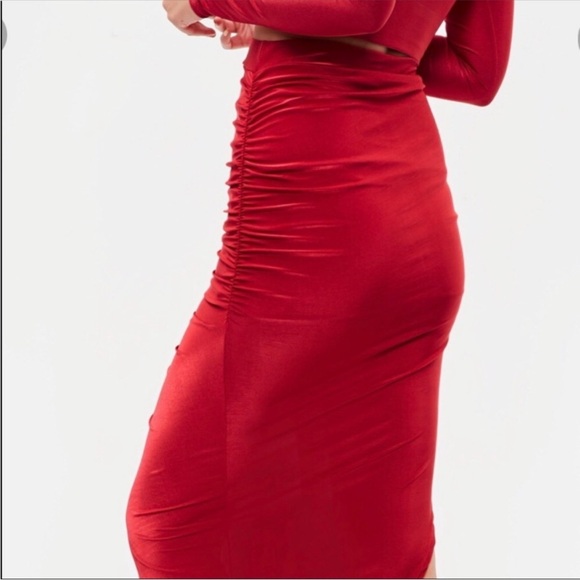 Missguided Slinky Disco Asymmetrical Red Smoldering Smoking Hot Midi Skirt 6 - Picture 3 of 16